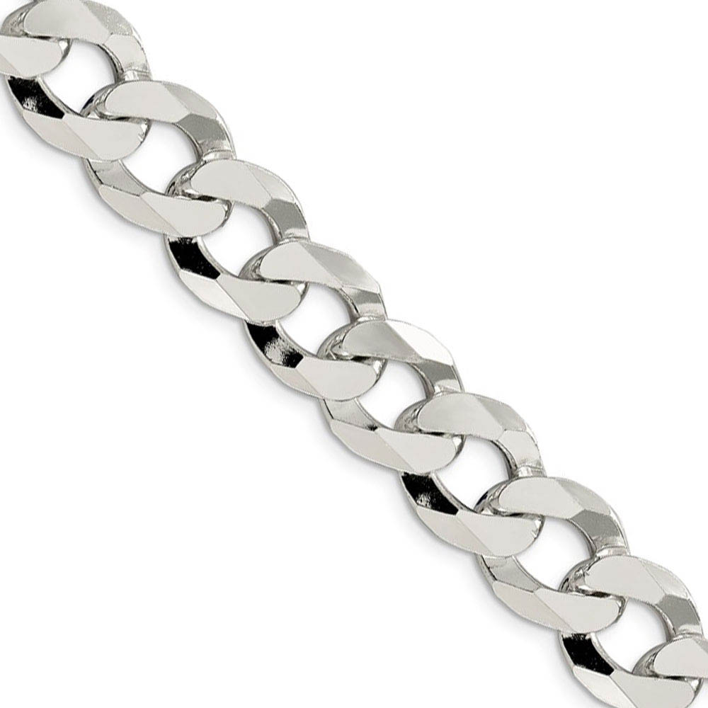 Men's 13mm Sterling Silver Solid Beveled Curb Chain Necklace