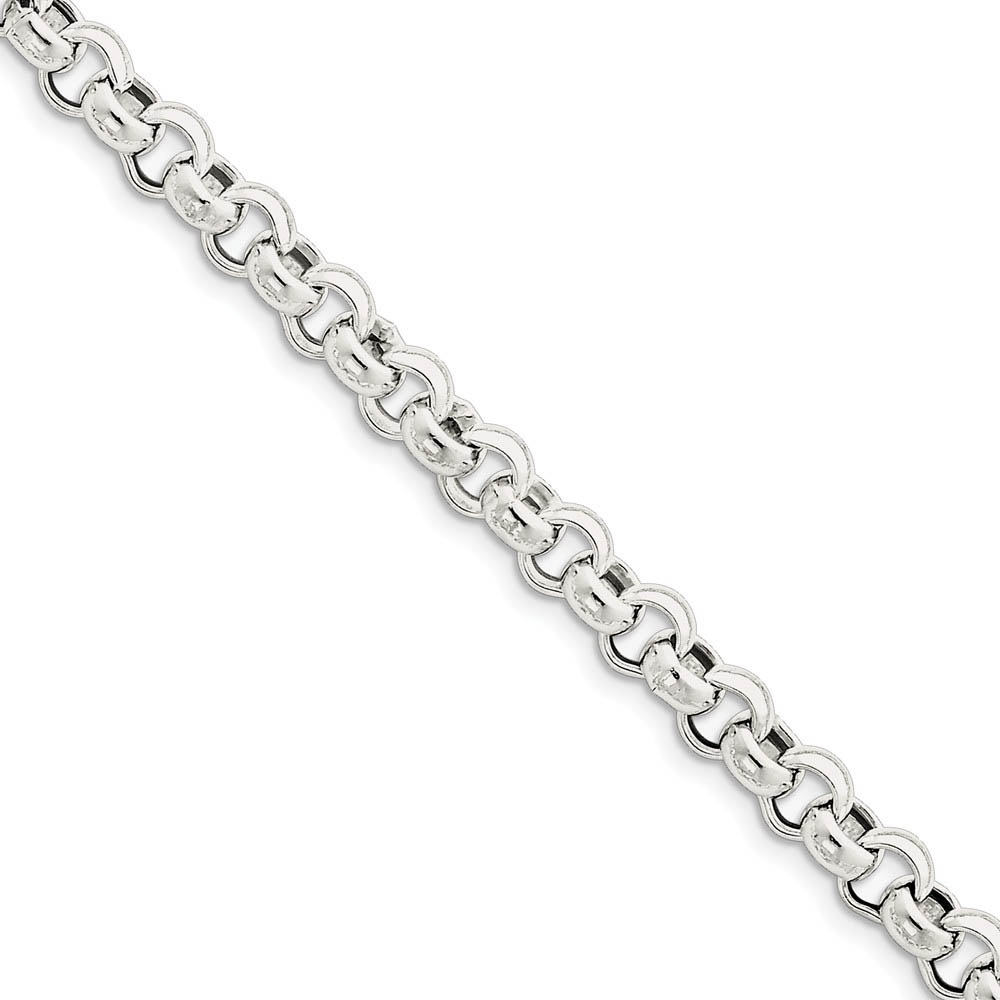 Men&#039;s 7.75mm, Sterling Silver, Hollow Rolo Chain Bracelet