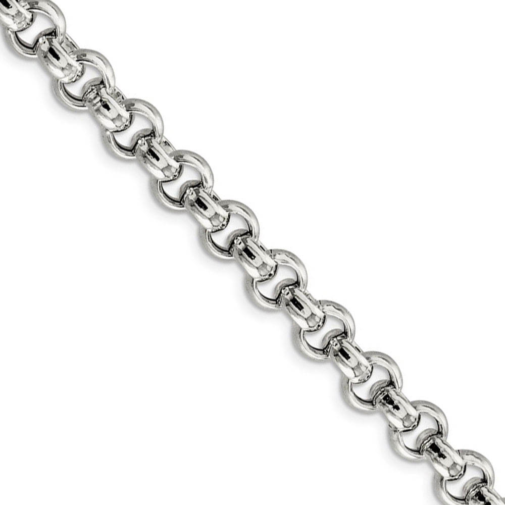 Men&#039;s 7.75mm, Sterling Silver, Hollow Rolo Chain Necklace, 18 Inch