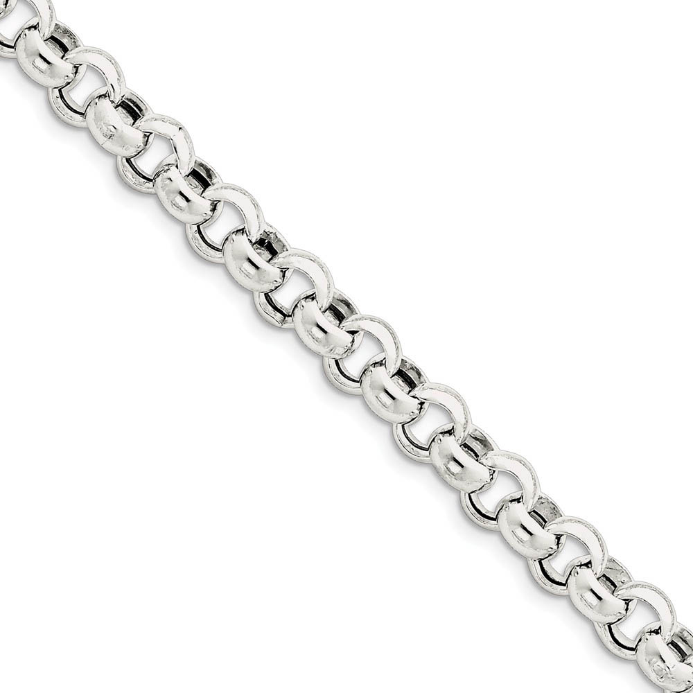 Men&#039;s 9.5mm, Sterling Silver, Hollow Rolo Chain Bracelet