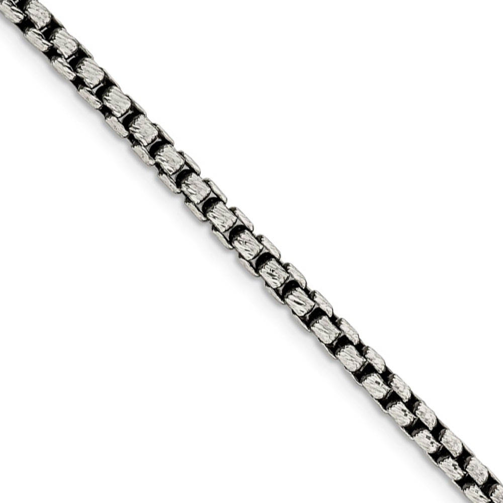 Men&#039;s 3.5mm, Sterling Silver, Antiqued Fancy Box Chain Necklace, 20 In