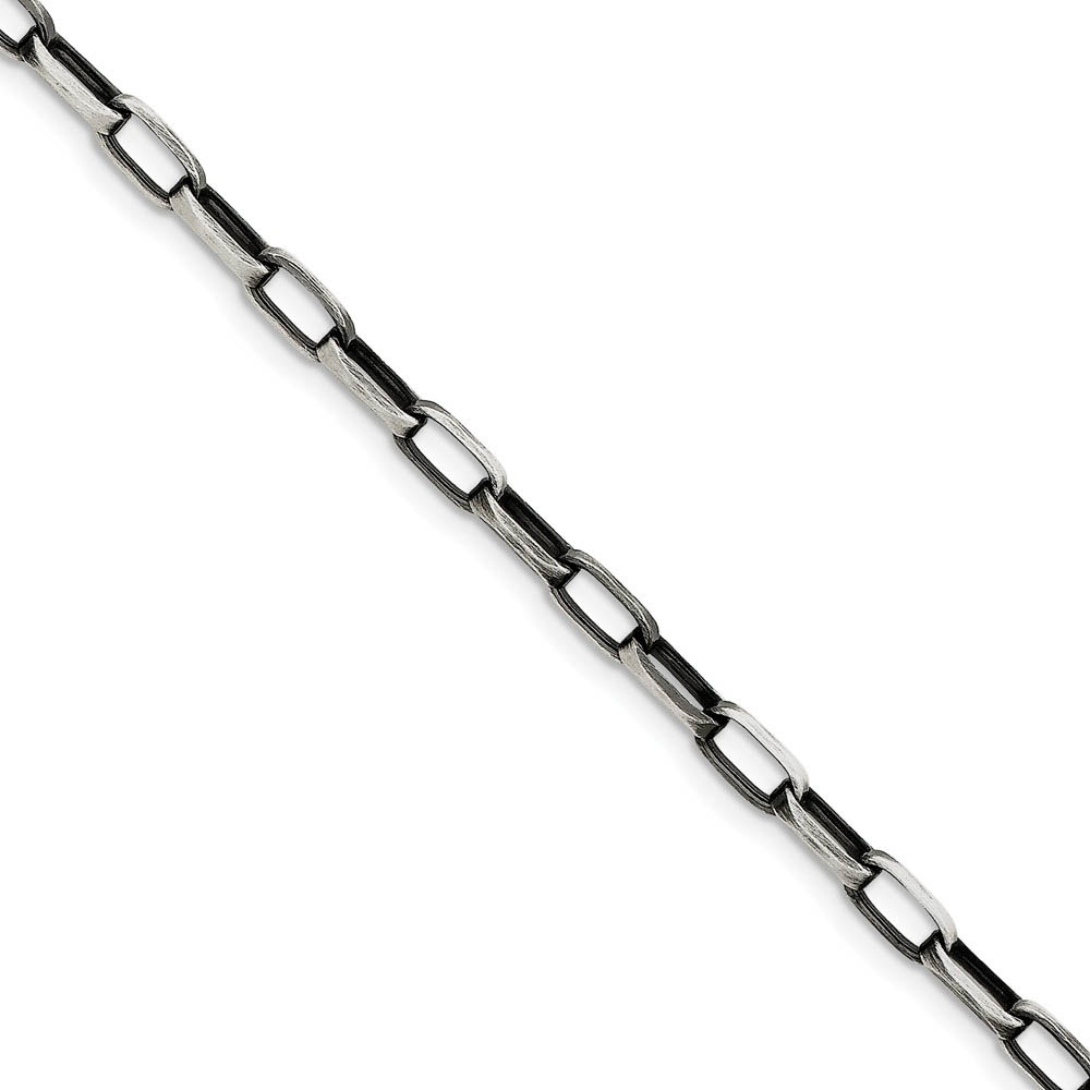 Mens 4.8mm Sterling Silver Antiqued Oval Link Chain Bracelet