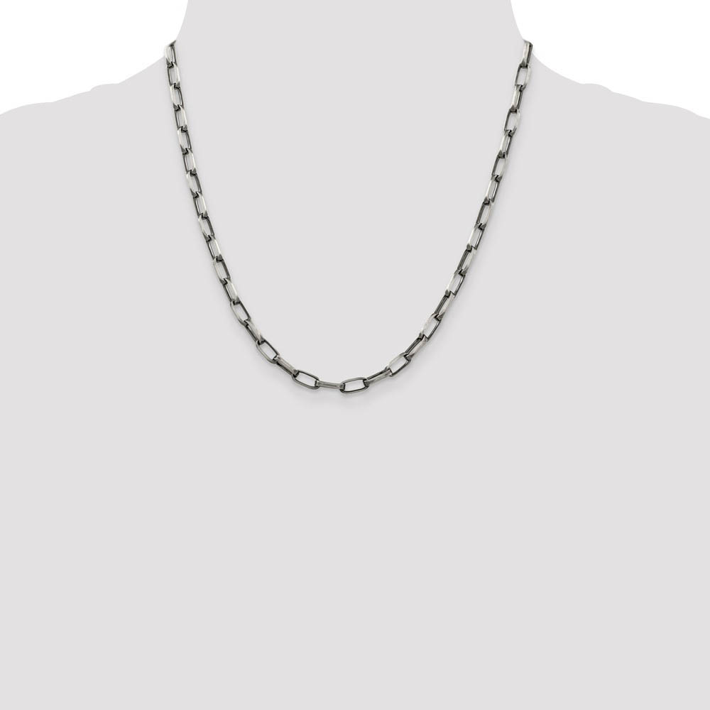 Mens 4.8mm Sterling Silver Antiqued Oval Cable Chain Necklace | eBay