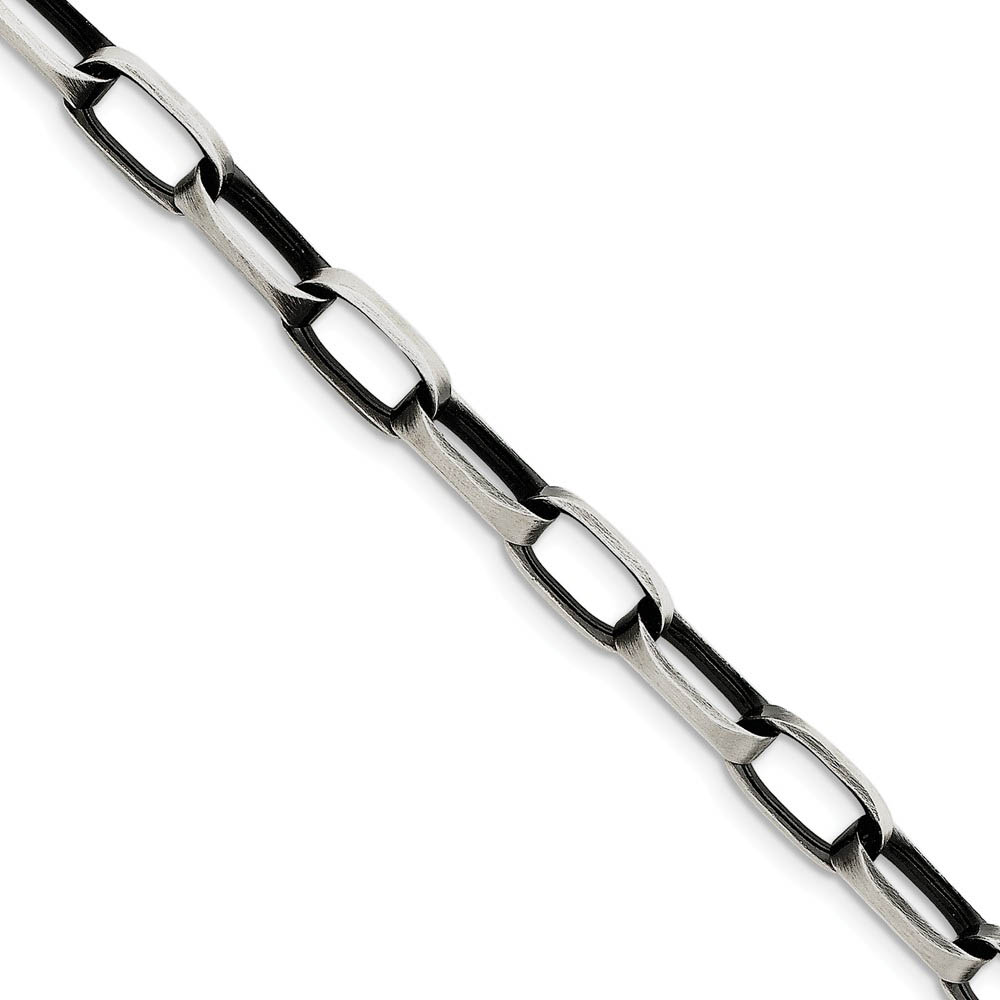 Men's 8mm, Sterling Silver Antiqued Oval Link Chain Bracelet