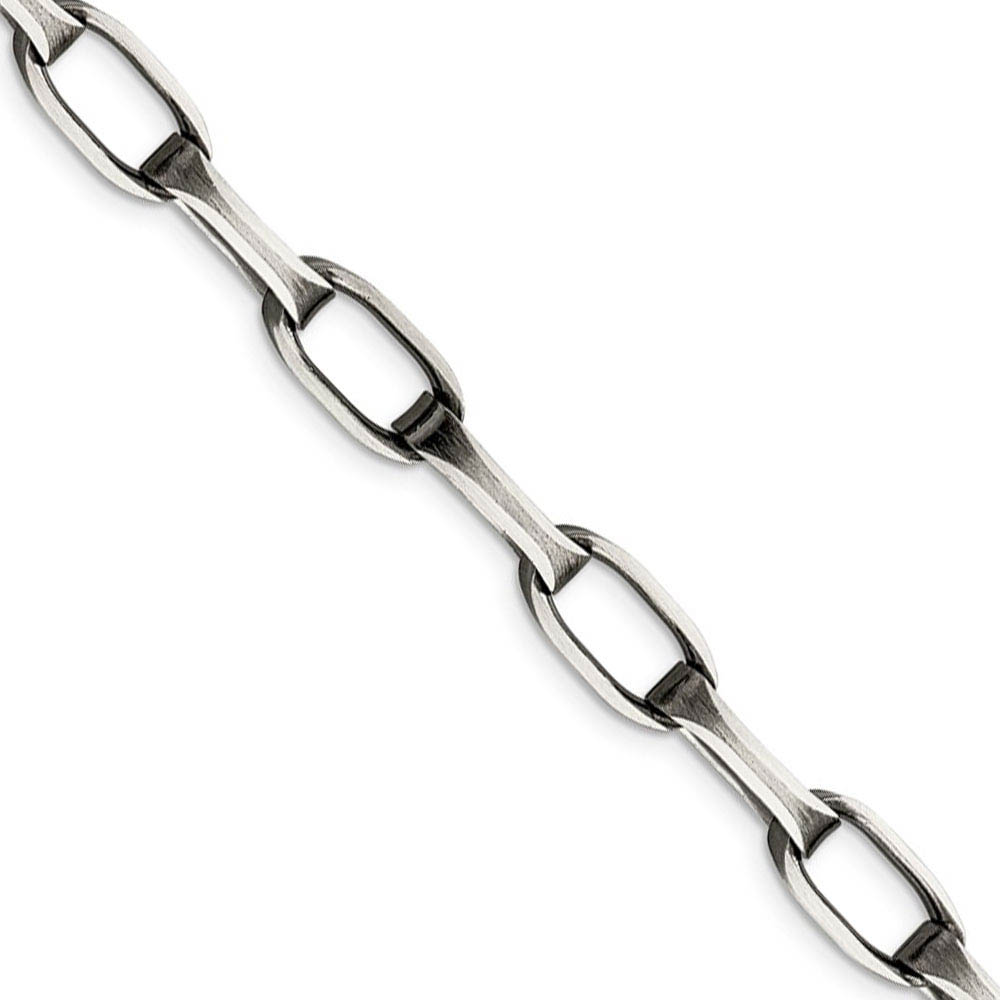 Men&#039;s 8mm, Sterling Silver Antiqued Oval Link Chain Necklace, 20 Inch