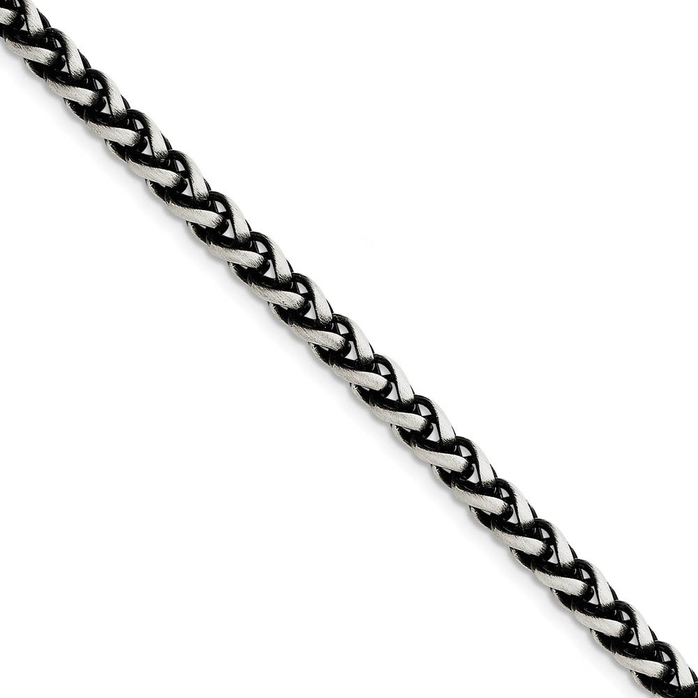 Men&#039;s 6mm, Sterling Silver Antiqued Spiga Chain Bracelet, 8.5 Inch