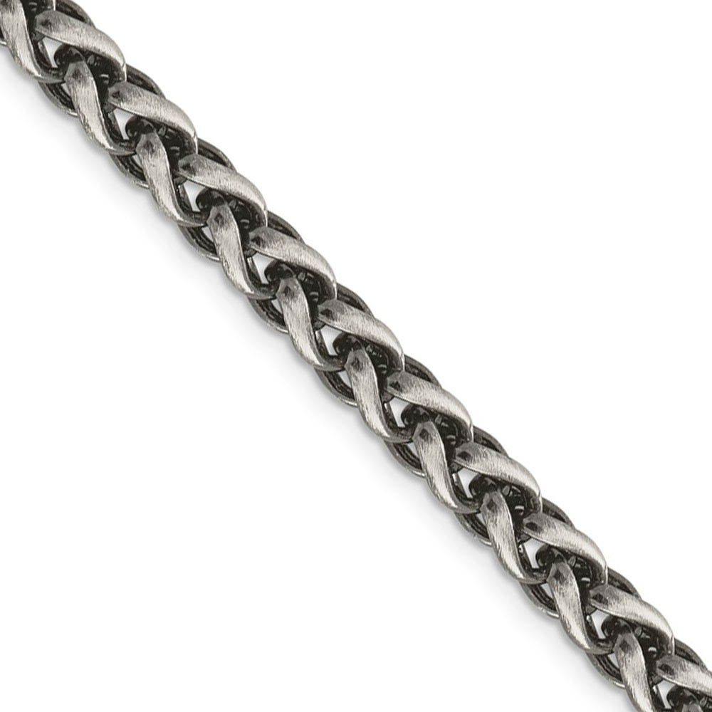 Men&#039;s 6mm, Sterling Silver Antiqued Solid Spiga Chain Necklace, 20 In