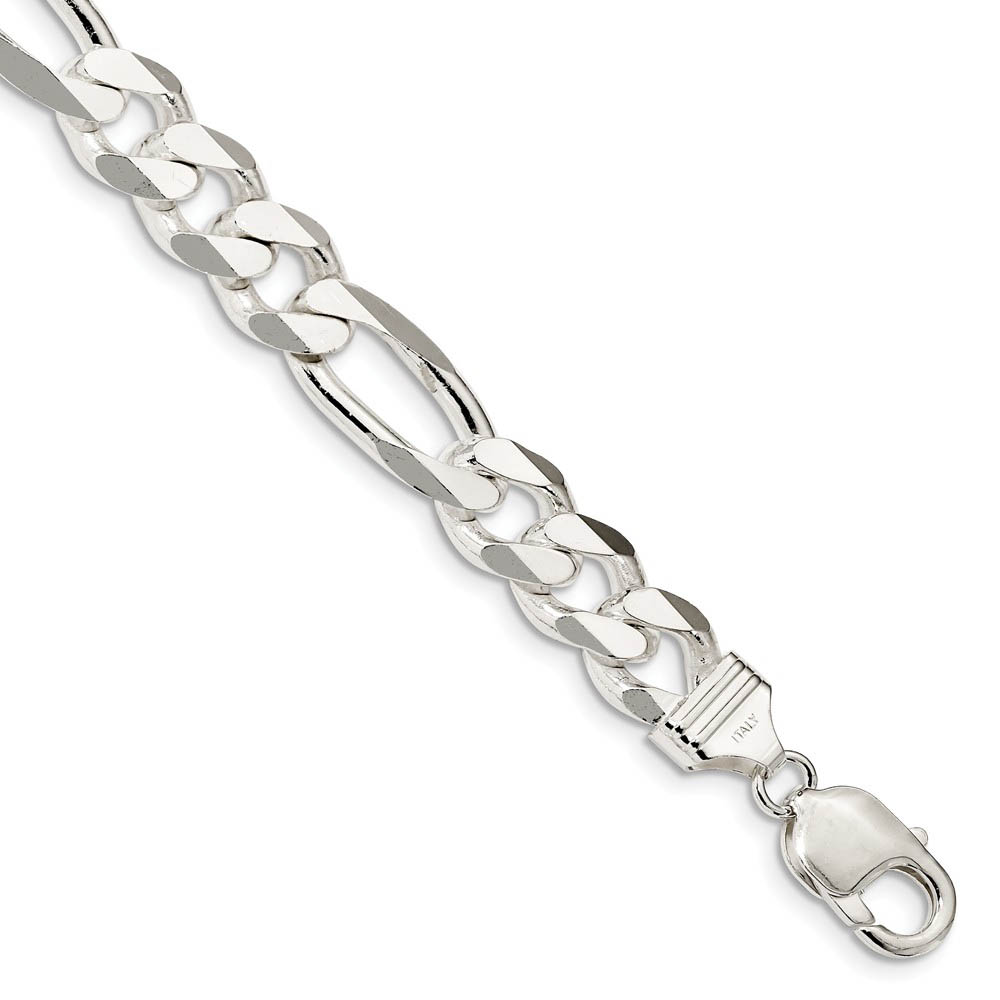 Men&#039;s 10.75mm, Sterling Silver, Solid Figaro Chain Bracelet