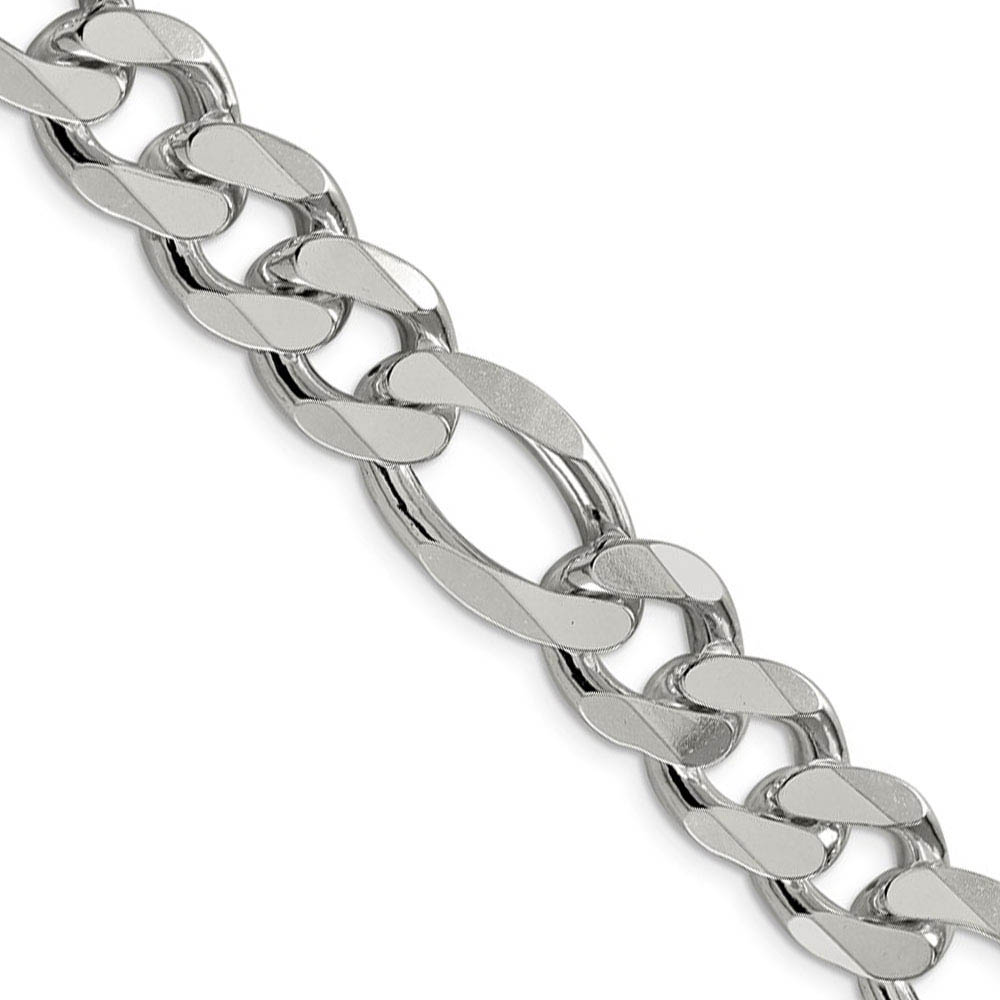 Men's 13.5mm, Sterling Silver, Solid Figaro Chain Necklace