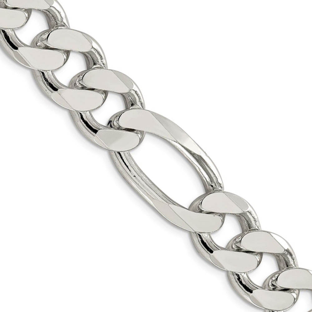 Men's 15mm, Sterling Silver, Solid Figaro Chain Necklace