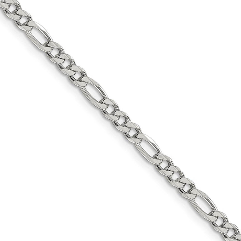 4mm, Sterling Silver, Pave Flat Figaro Chain Necklace, 16 Inch