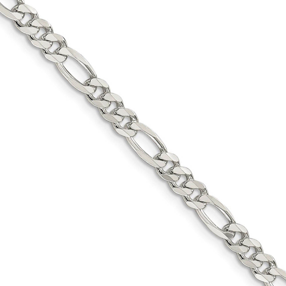 4.75mm, Sterling Silver, Pave Flat Figaro Chain Necklace, 16 Inch