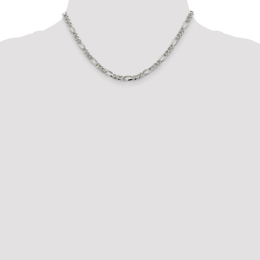 4.75mm, Sterling Silver, Pave Flat Figaro Chain Necklace