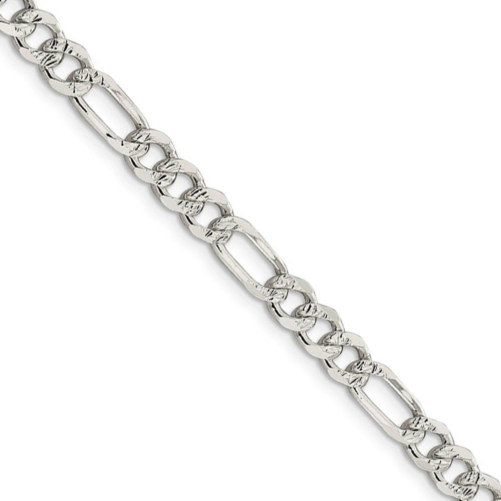 5.5mm, Sterling Silver, Pave Flat Figaro Chain Necklace, 16 Inch