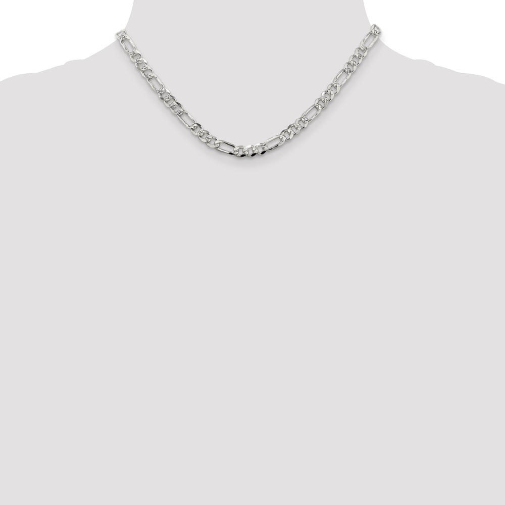 5.5mm, Sterling Silver, Pave Flat Figaro Chain Necklace