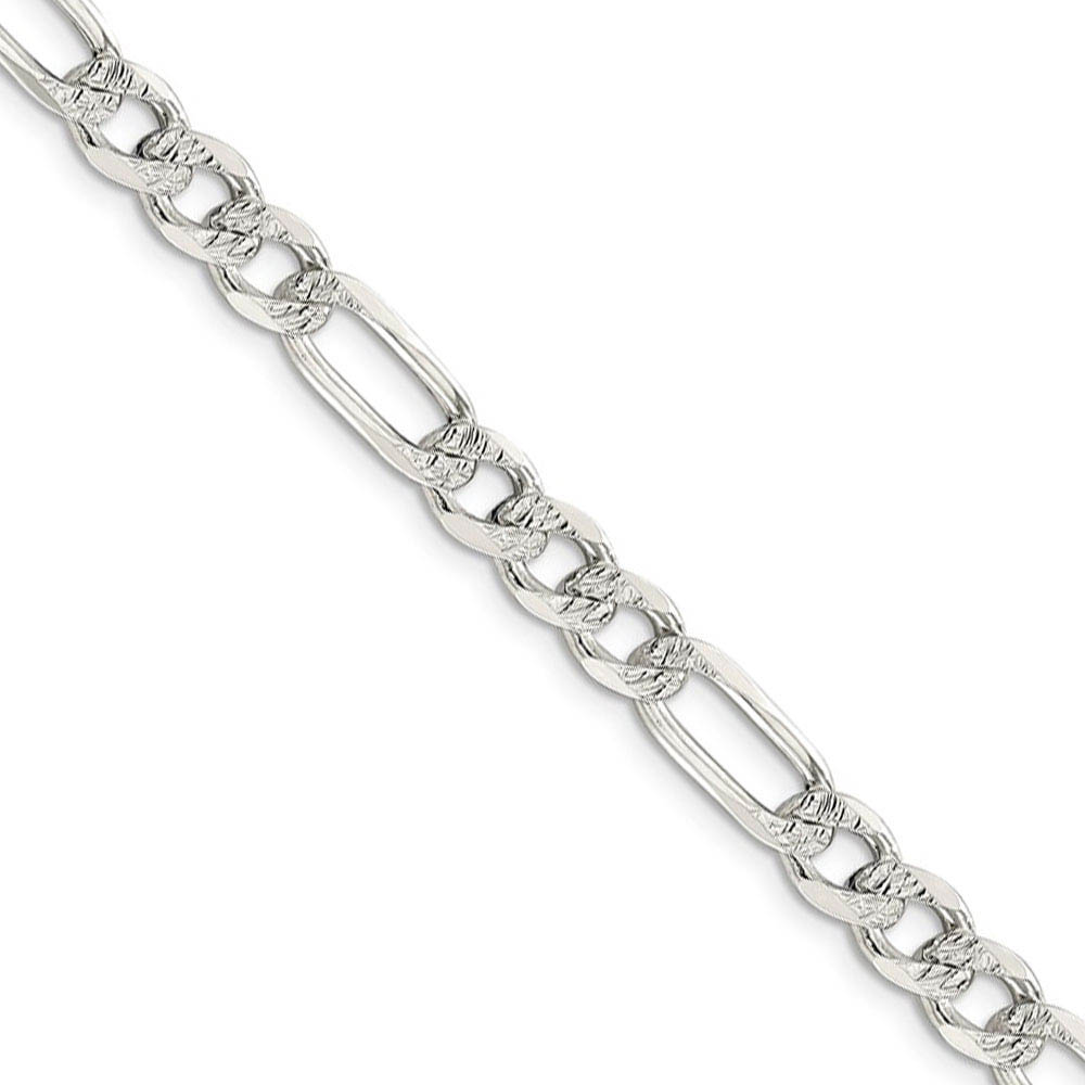Men's 7mm, Sterling Silver, Pave Flat Figaro Chain Necklace