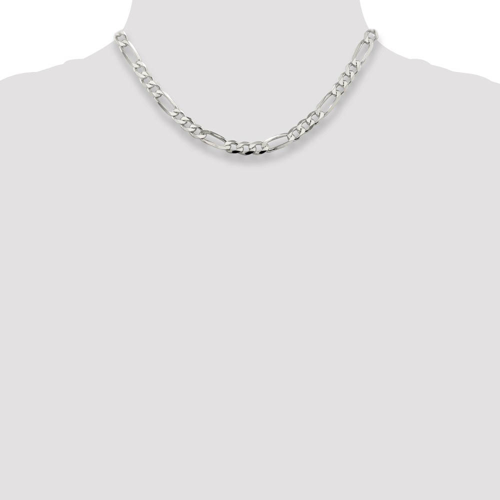 Men’s 7mm, Sterling Silver, Pave Flat Figaro Chain Necklace