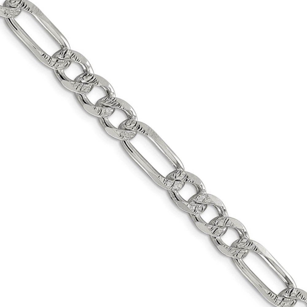 Men's 7.25 Sterling Silver Pave Flat Figaro Chain Necklace