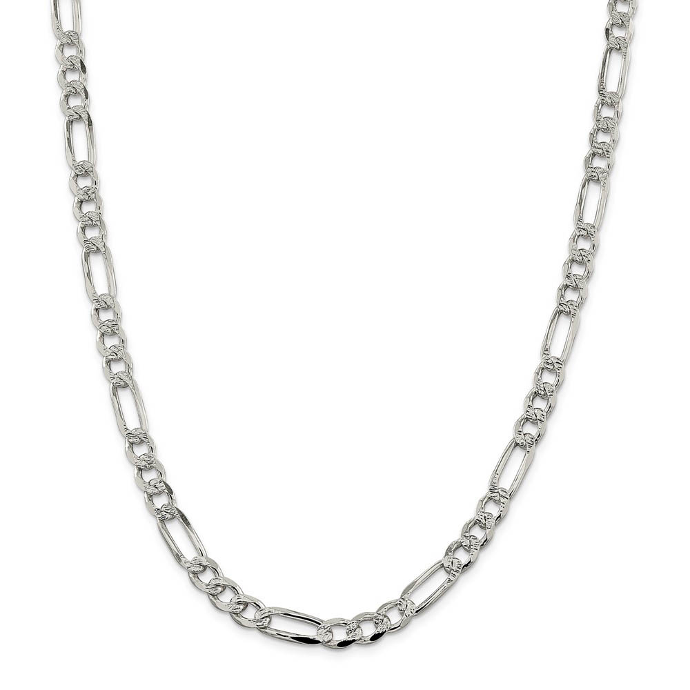 Men’s 7.25 Sterling Silver Pave Flat Figaro Chain Necklace