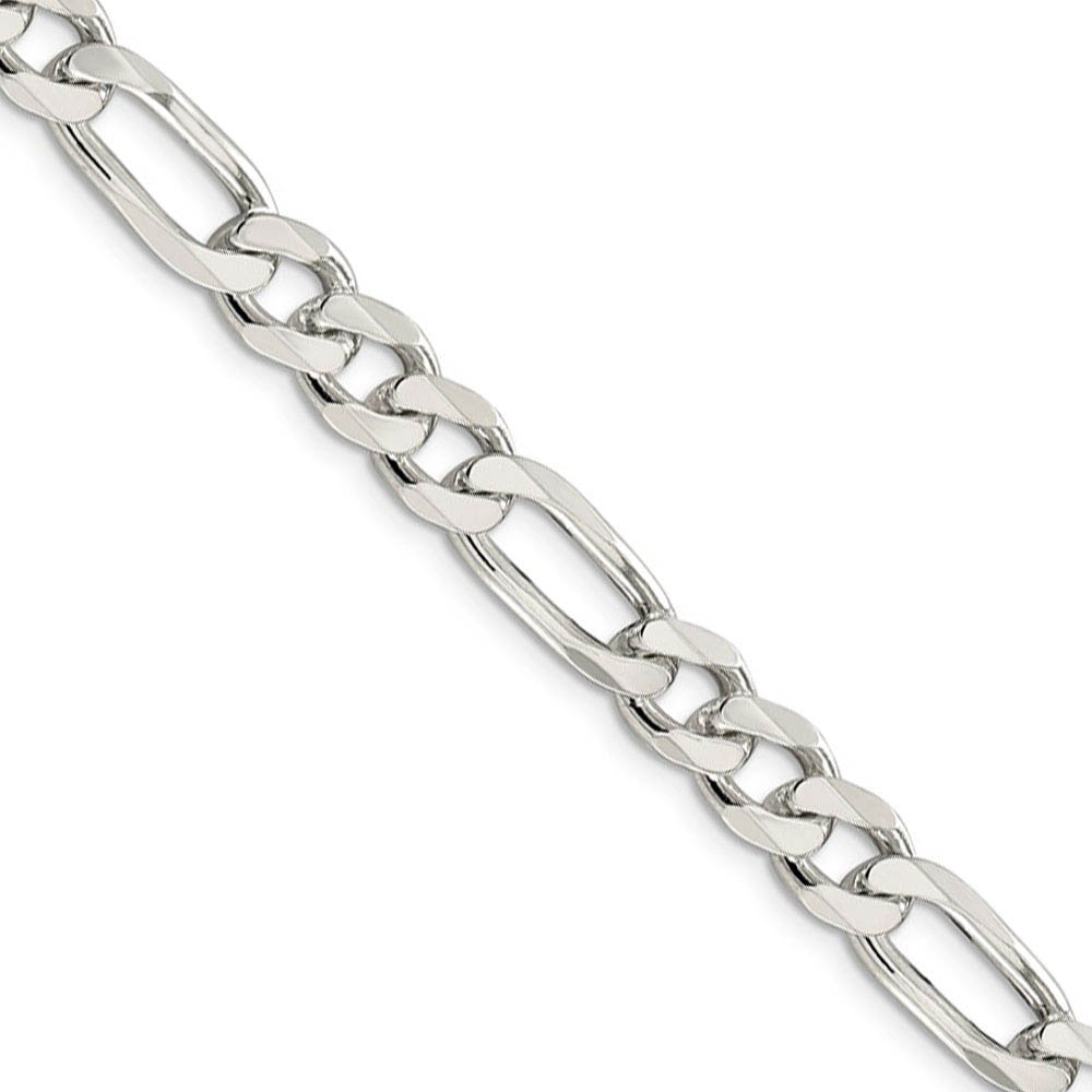 Men's 8mm, Sterling Silver Pave Flat Figaro Chain Necklace