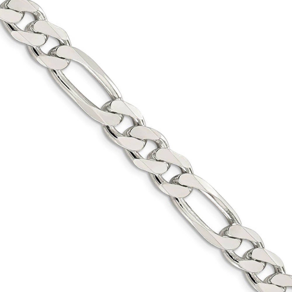 Men's 9.5mm Sterling Silver Pave Flat Figaro Chain Necklace