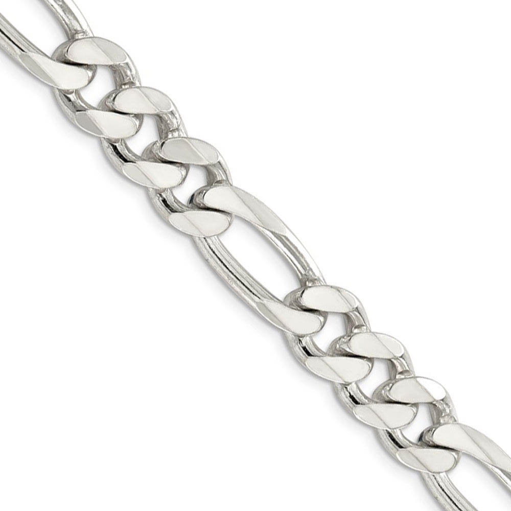 Men's 10.5mm, Sterling Silver Pave Flat Figaro Chain Necklace