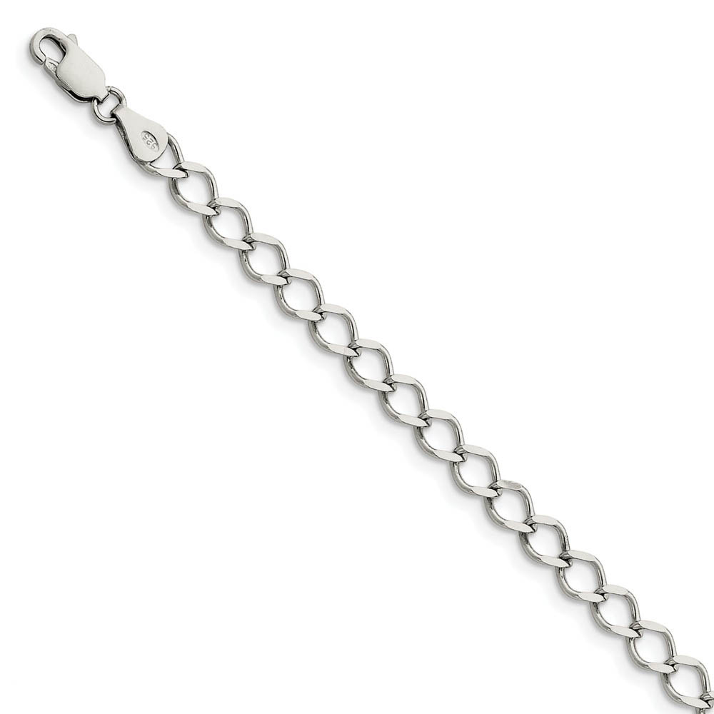 5.75mm Sterling Silver Solid Fancy Open Curb Chain Bracelet, 7 Inch