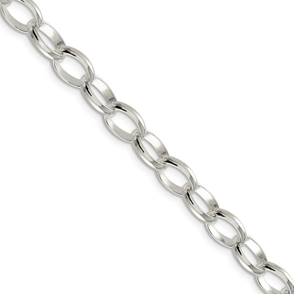 8mm, Sterling Silver Oval Solid Rolo Chain Necklace, 16 Inch