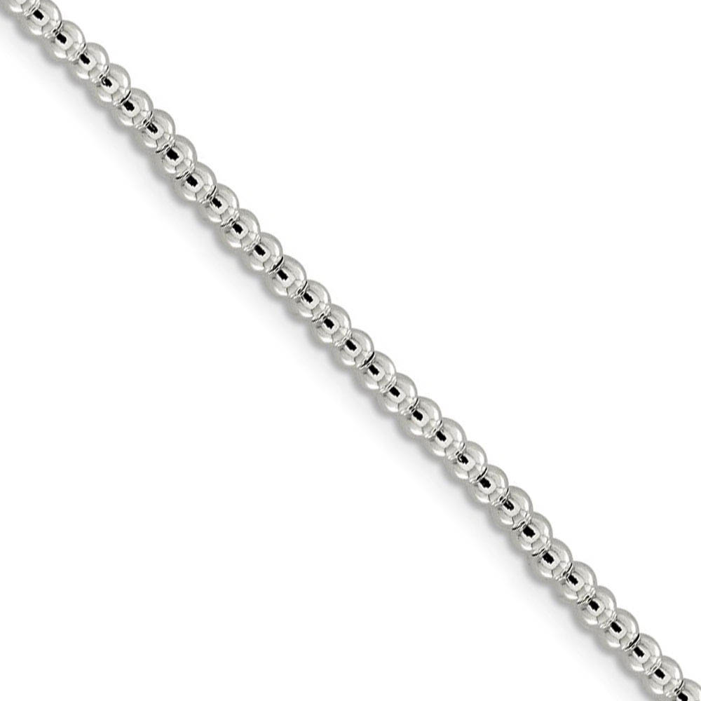 3mm, Sterling Silver, Beaded Box Chain Necklace