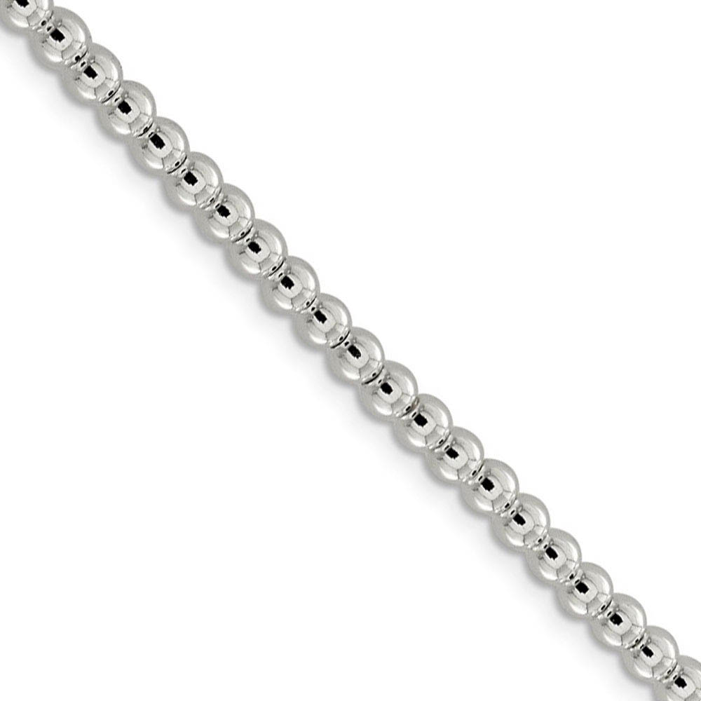 4mm, Sterling Silver, Beaded Box Chain Necklace, 16 Inch