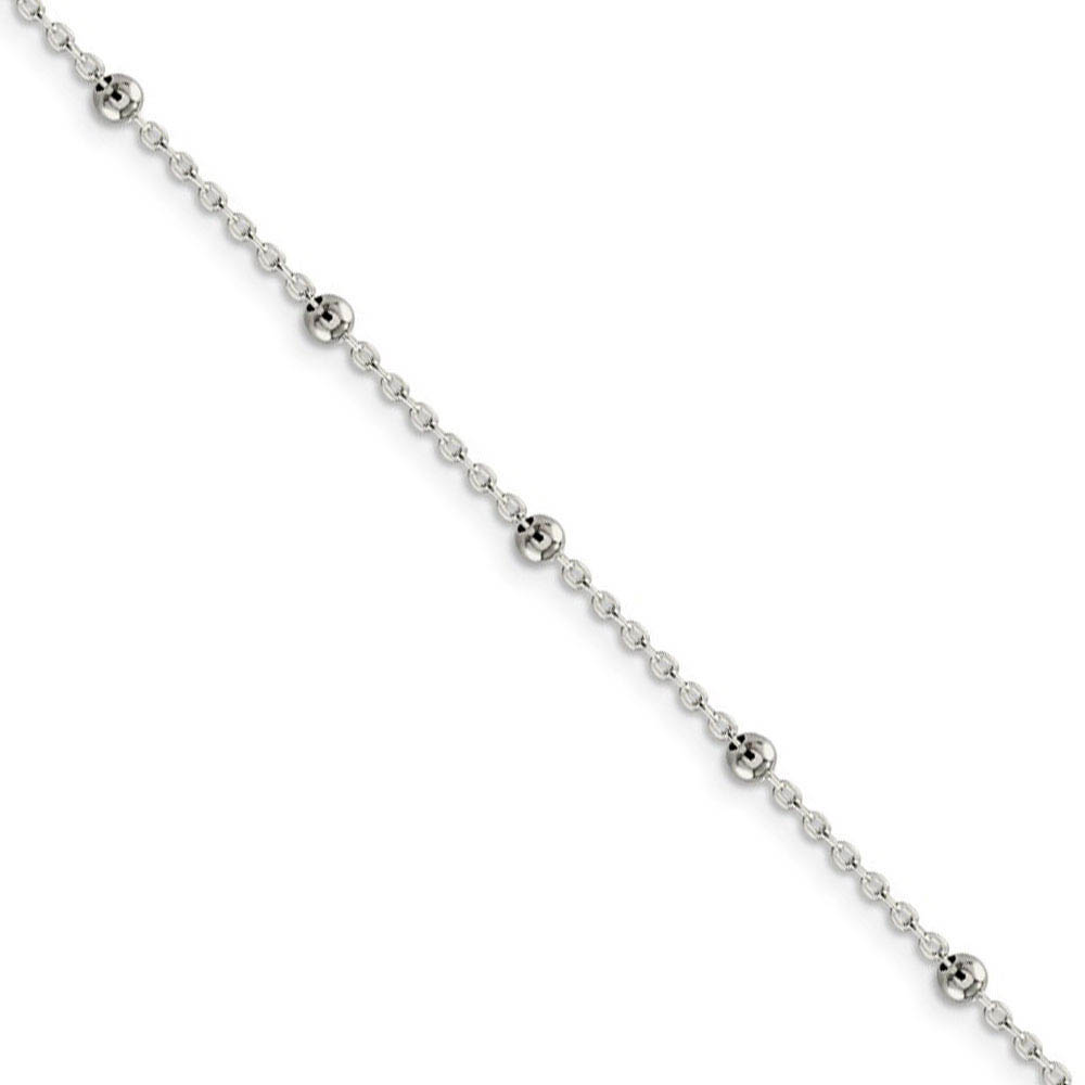 1.3mm, Sterling Silver Beaded Cable Chain Necklace
