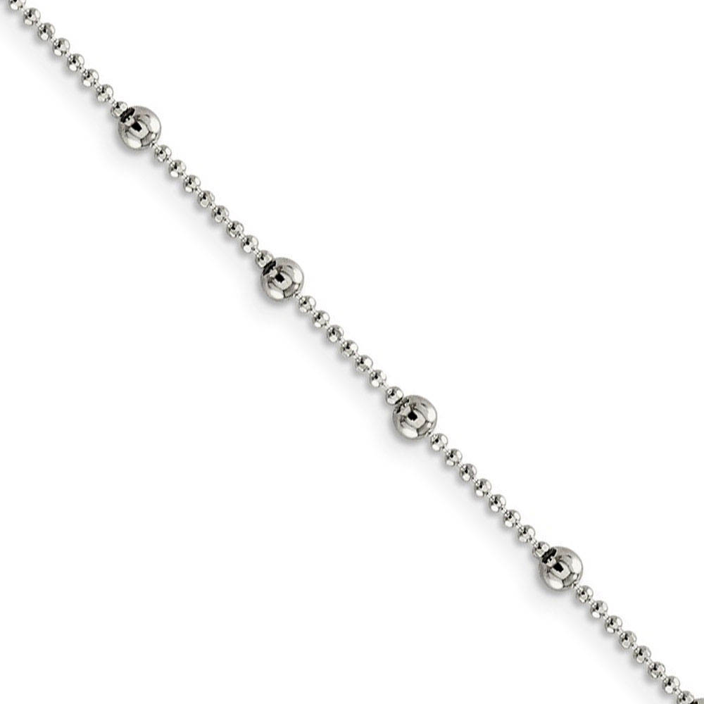 1.15mm, Sterling Silver D/C Fancy Beaded Chain Necklace, 18 Inch