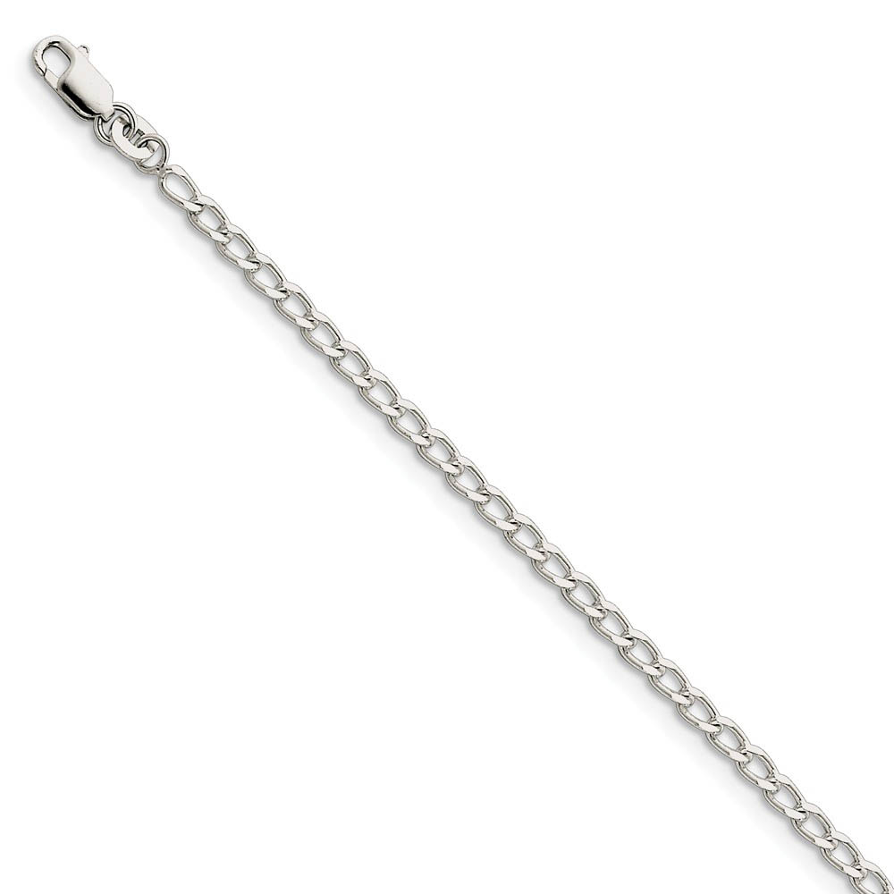 2.8mm, Sterling Silver Solid Open Curb Chain Anklet, 9 Inch