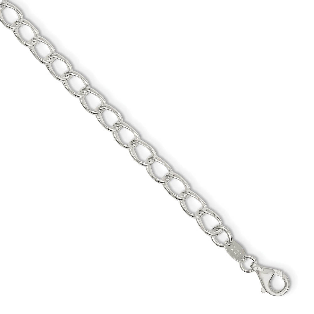 5.3mm, Sterling Silver Half Round, Solid Curb Chain Bracelet, 7 Inch