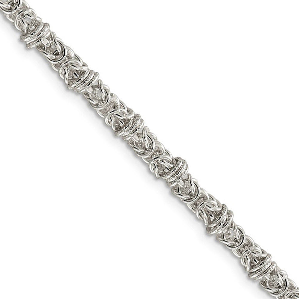 Mens 4mm Sterling Silver Fancy Solid Byzantine Chain Necklace, 18 Inch