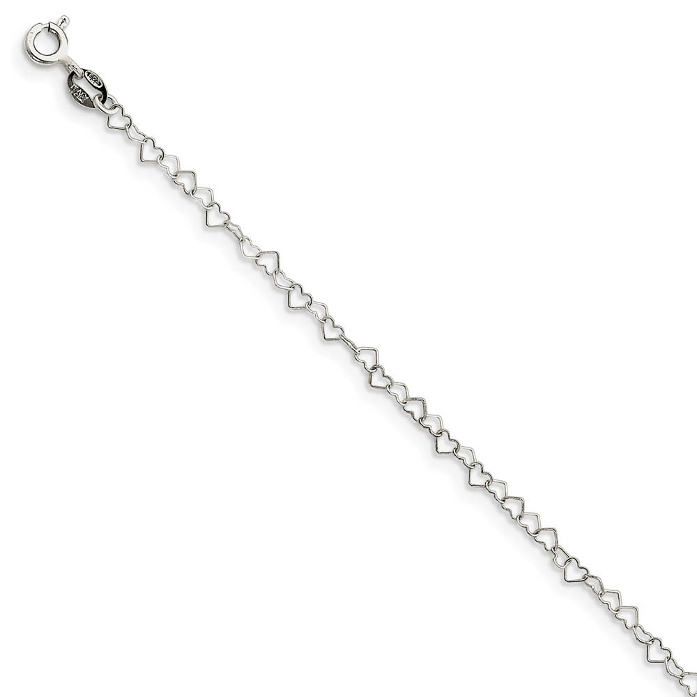 3.5mm, Sterling Silver Heart Link Chain Bracelet