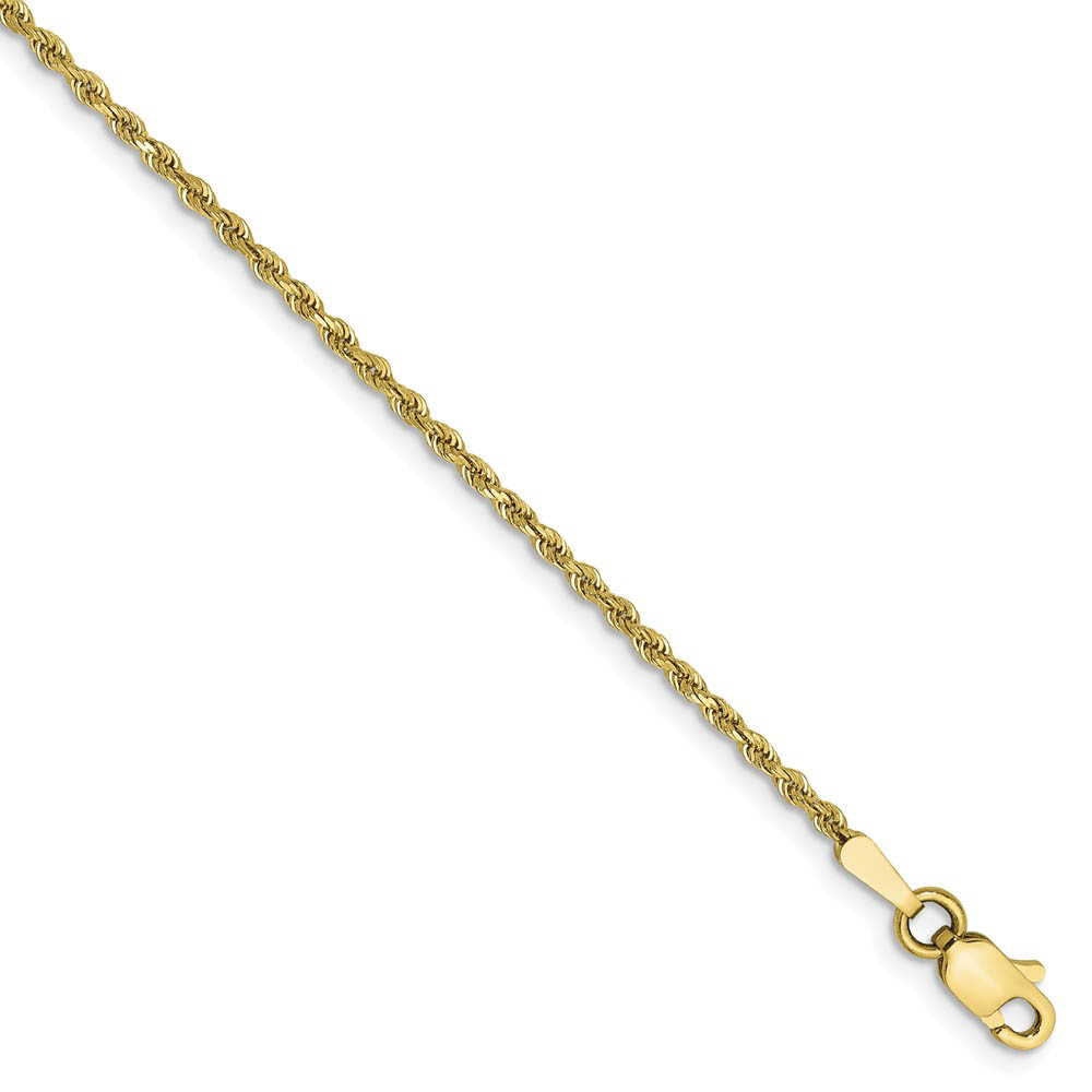 1.5mm, 10k Yellow Gold Diamond Cut Solid Rope Chain Anklet