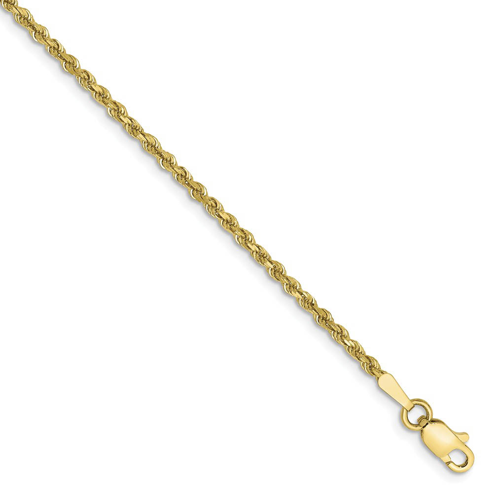 1.75mm, 10k Yellow Gold Diamond Cut Solid Rope Chain Anklet