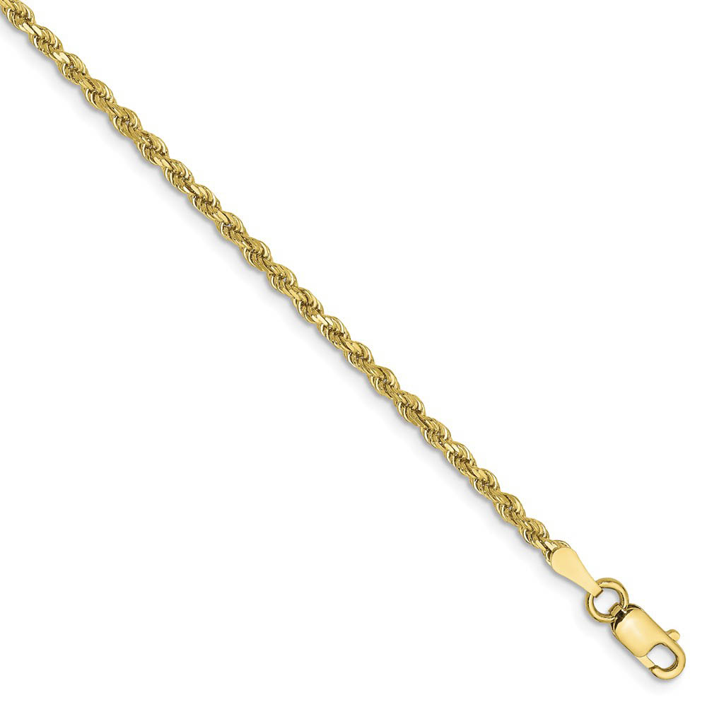 2mm, 10k Yellow Gold Diamond Cut Solid Rope Chain Anklet