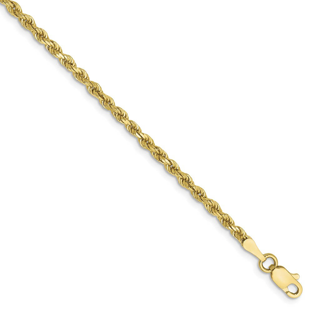 2.25mm, 10k Yellow Gold Diamond Cut Solid Rope Chain Anklet