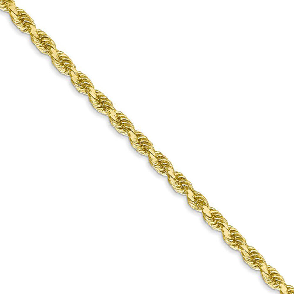 3.25mm, 10k Yellow Gold Diamond Cut Solid Rope Chain Necklace, 24 Inch