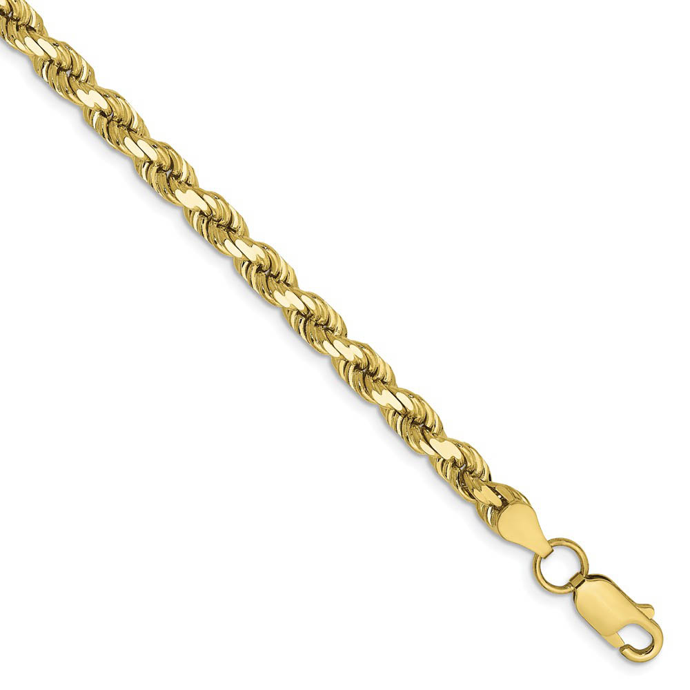 Men's 5mm, 10k Yellow Gold Diamond Cut Solid Rope Chain Bracelet