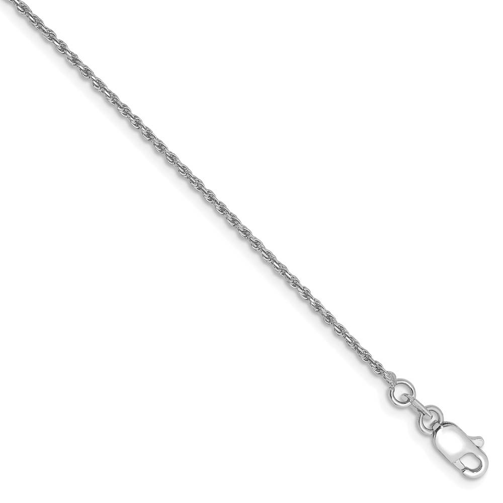 1.2mm, 10k White Gold Diamond Cut Solid Rope Chain Anklet