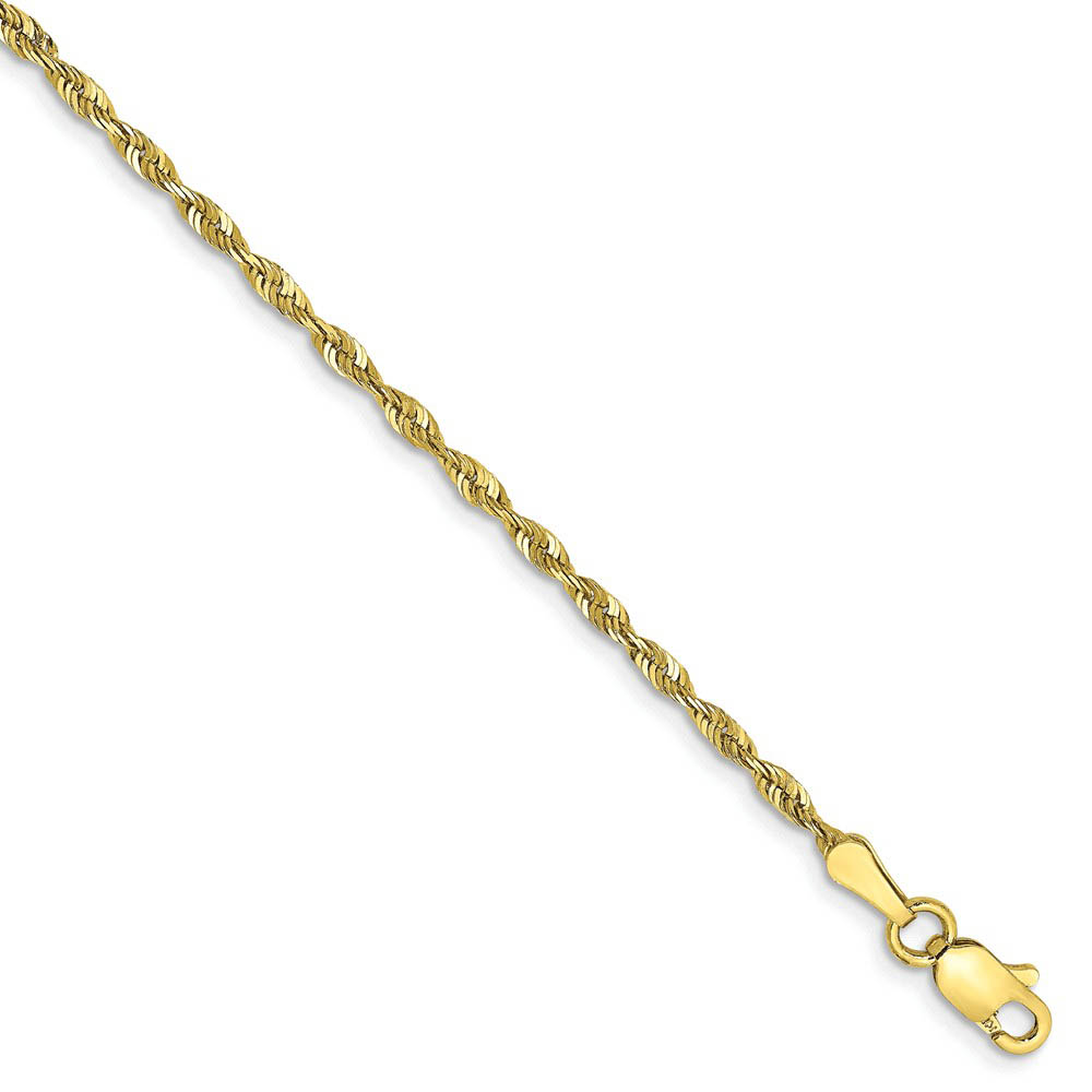 2mm 10k Yellow Gold Lightweight D/C Rope Chain Anklet