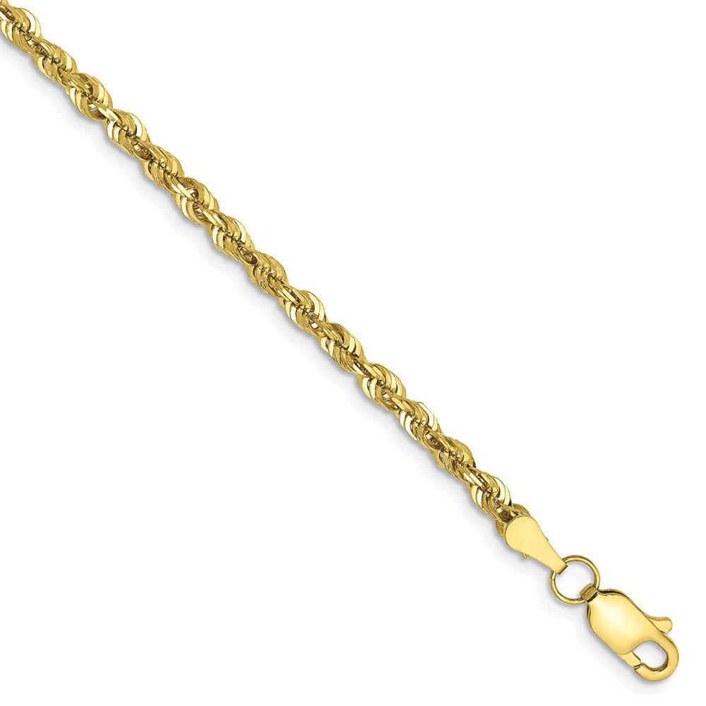 2.75mm, 10k Yellow Gold Lightweight D/C Rope Chain Bracelet