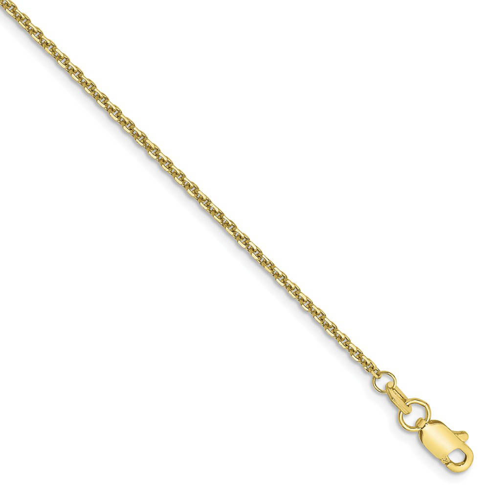 1.3mm, 10k Yellow Gold, Diamond Cut Cable Chain Anklet
