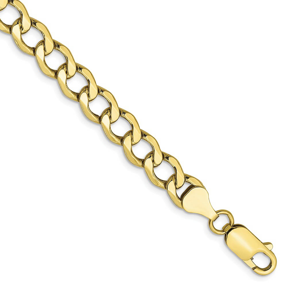 Men&#039;s 6.5mm, 10k Yellow Gold Hollow Curb Link Chain Bracelet, 7 Inch