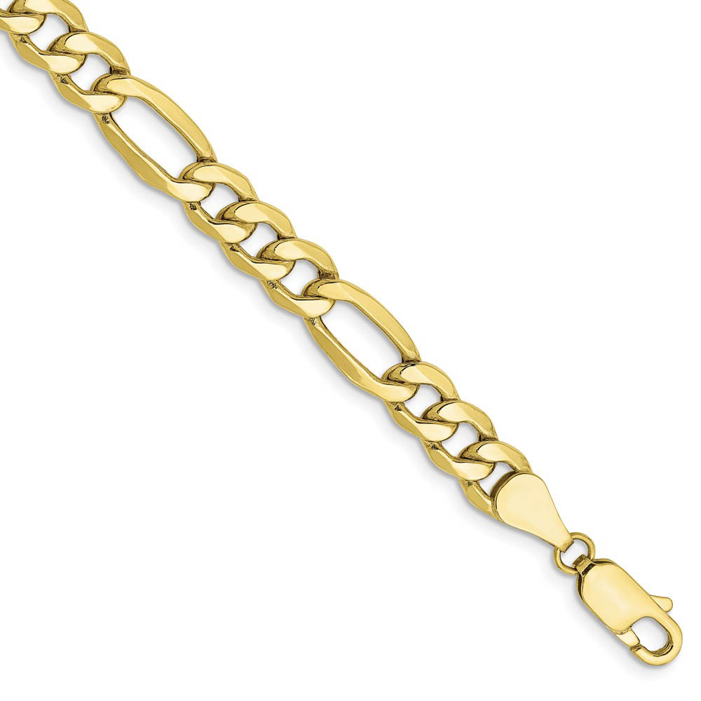 Men&#039;s 6.25mm, 10k Yellow Gold Hollow Figaro Chain Bracelet, 7 Inch