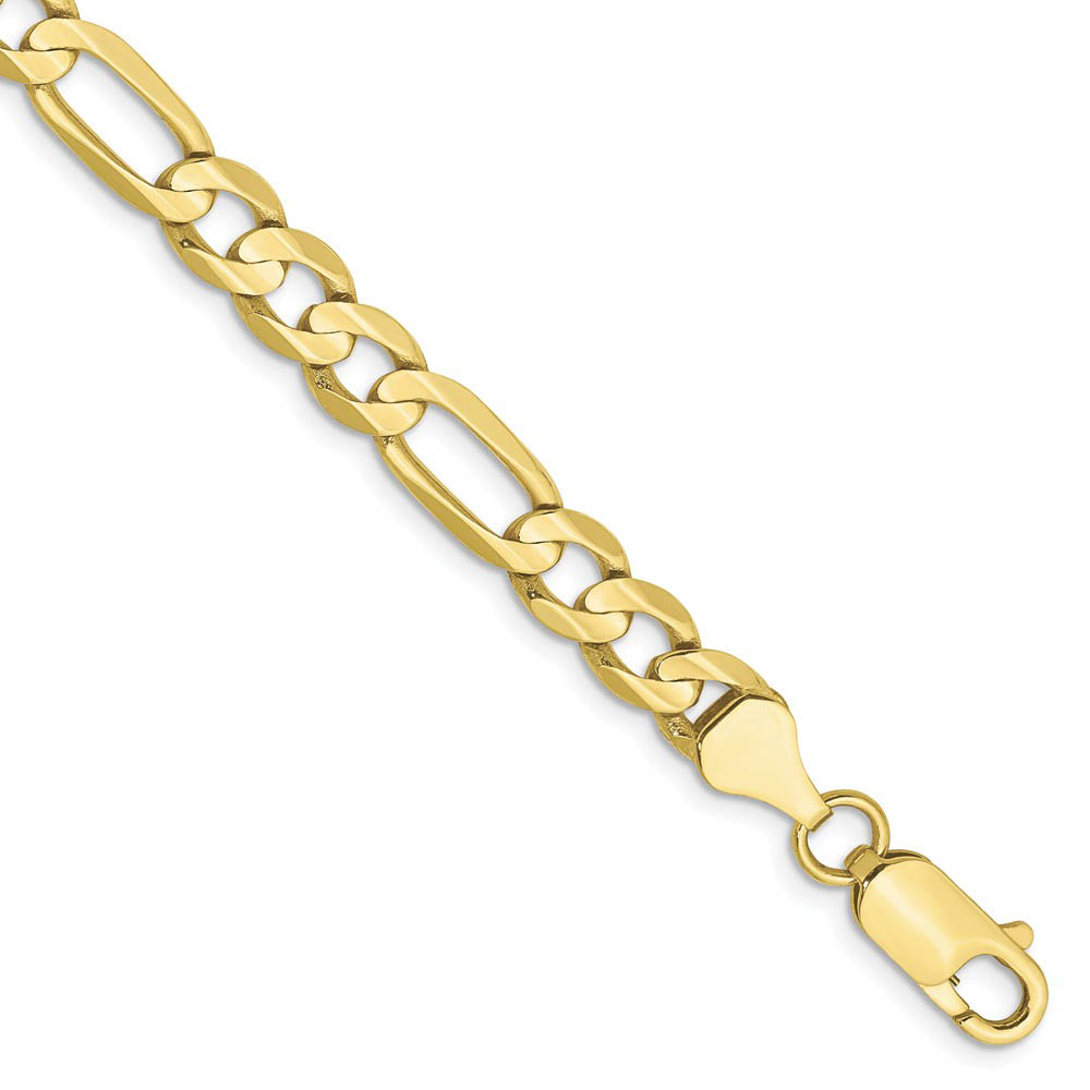 Men&#039;s 6mm, 10k Yellow Gold, Concave Figaro Chain Bracelet, 7 Inch