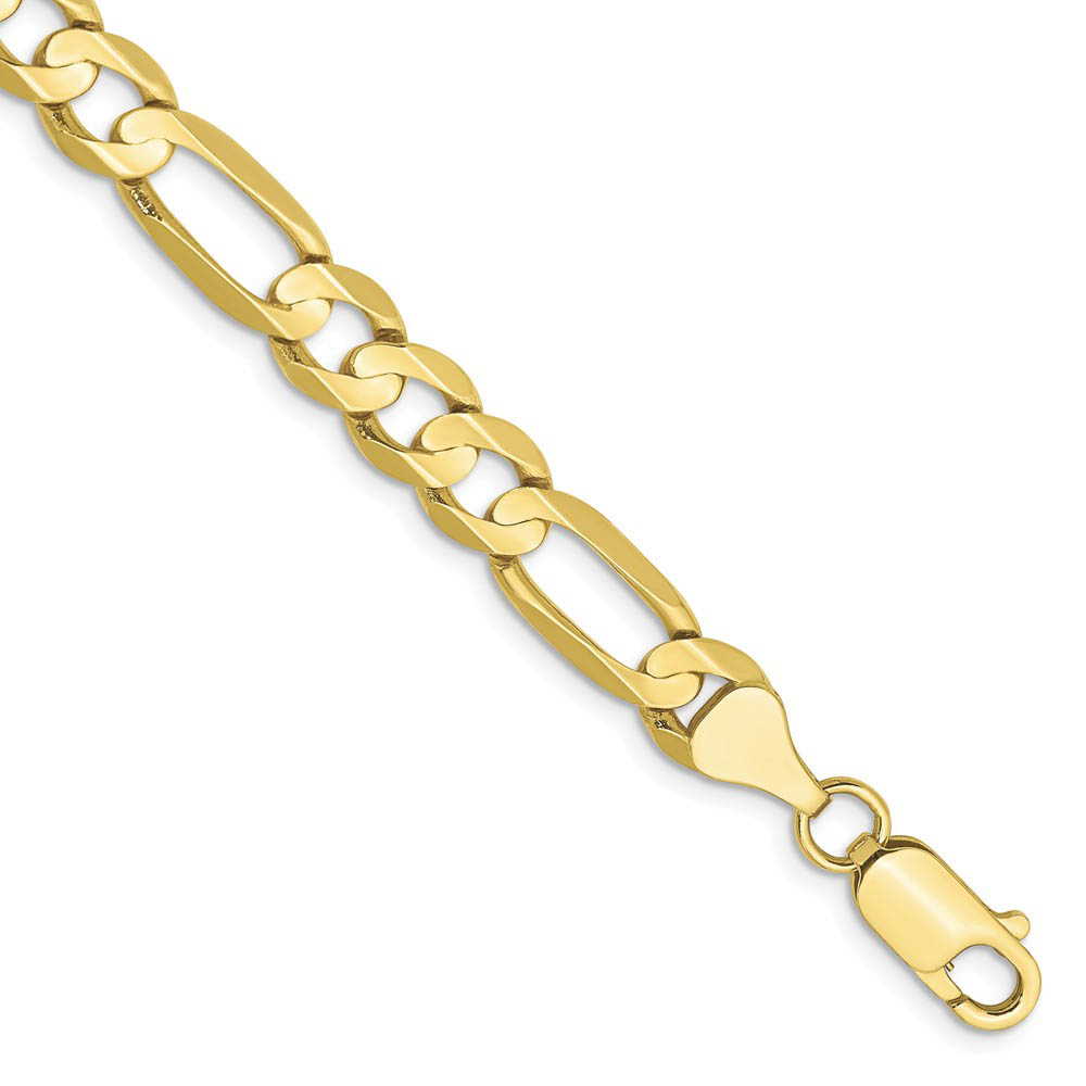 Men&#039;s 6.75mm, 10k Yellow Gold, Concave Figaro Chain Bracelet, 7 Inch